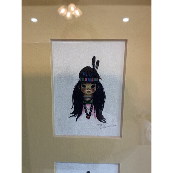 Vintage Christoffersens By SAGA Native American Girl And Boy Signed Art - Picture 2 of 11
